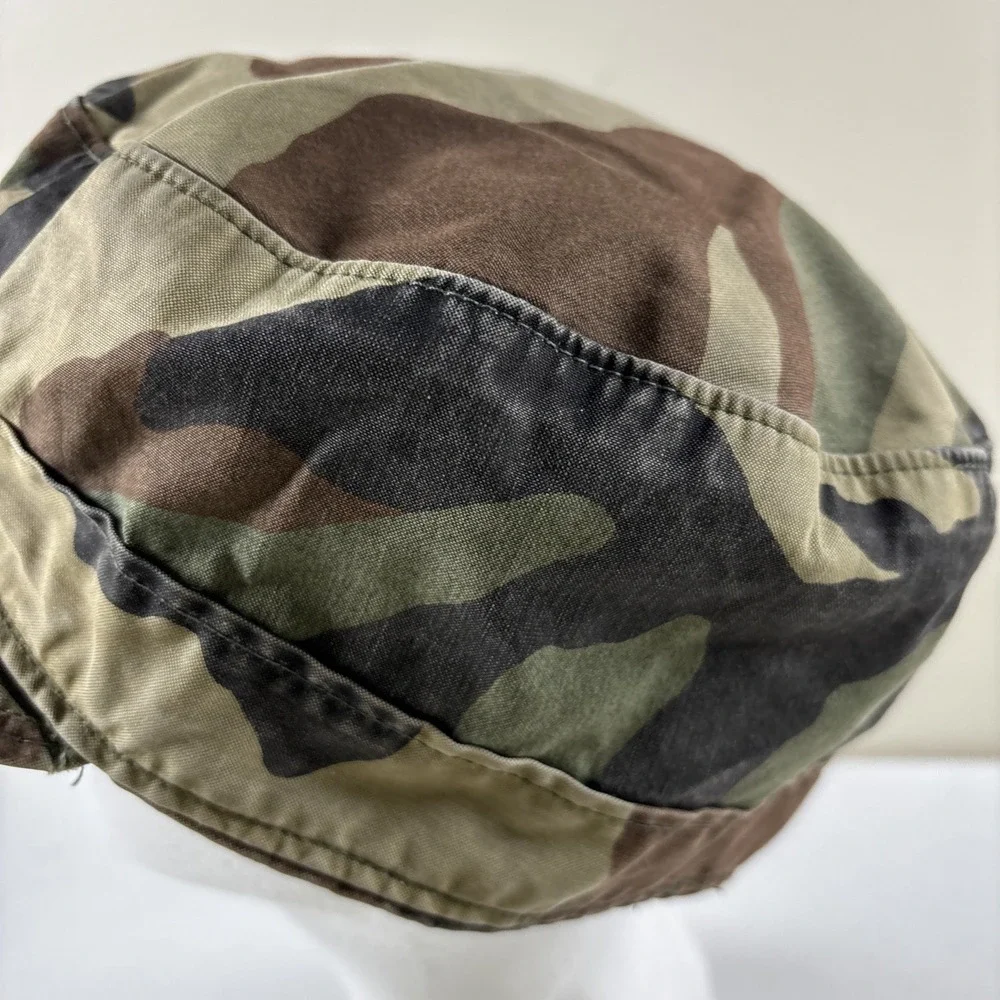 Army Cap Green U.S.‎ Military Hat Size 7 1/4 w/Ear Flap woodland camo VTG